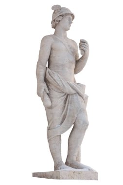 Antik Yunan Tanrı Mercury izole heykel. Mercury bir haberci ve ticaret, kar ve ticaret tanrısı oldu.