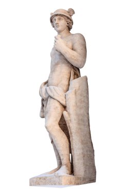 Antik Yunan Tanrı Mercury izole heykel. Mercury bir haberci ve ticaret, kar ve ticaret tanrısı oldu.