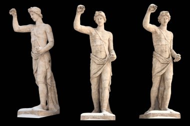 Antik Yunan tanrısı Apollon'un heykeli izole edi. Antik Yunan mitolojisi ile vintage oyma seti.