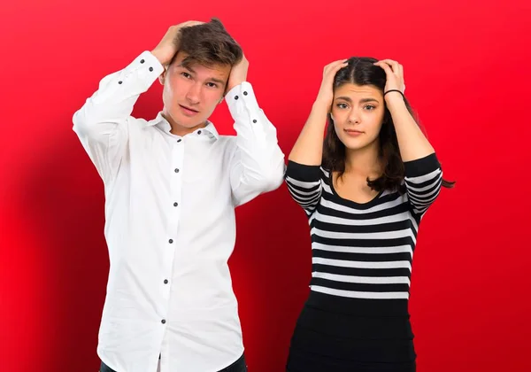 Young Couple Unhappy Frustrated Something Negative Facial Expression — Stock Photo, Image