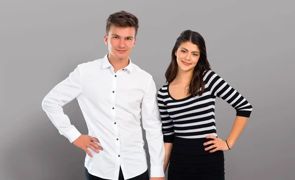 Young Couple Posing Arms Hip — Stock Photo, Image