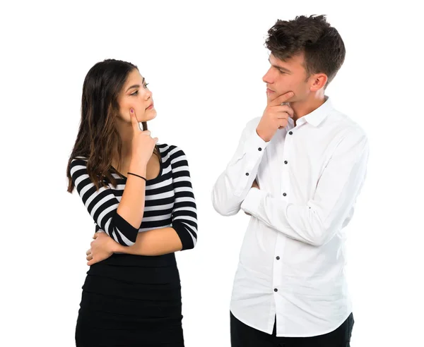 Young Couple Having Doubts Confuse Face Expression Isolated White Background — Stock Photo, Image