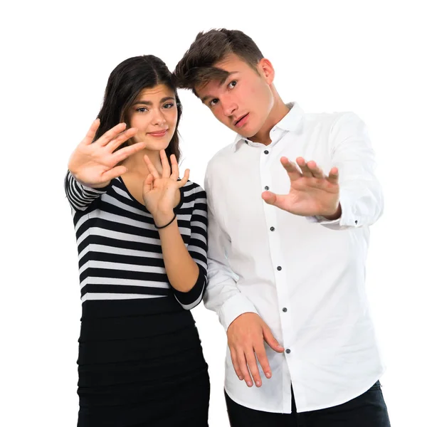 Young Couple Little Bit Nervous Scared Isolated White Background — Stock Photo, Image