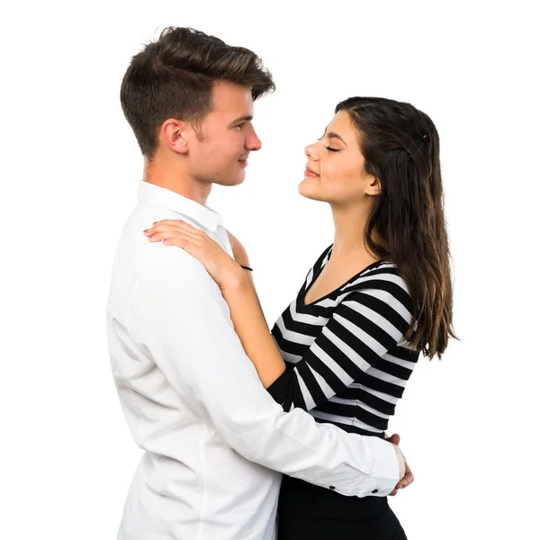 Young Teenager Couple Hugging Isolated White Background — Stock Photo, Image