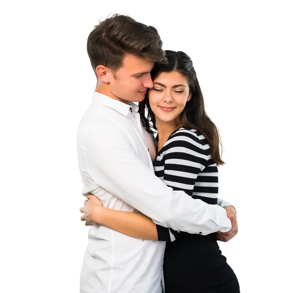 Νέοι Έφηβος Ζευγάρι Αγκαλιάζει Απομονωμένες Άσπρο Φόντο — Φωτογραφία Αρχείου