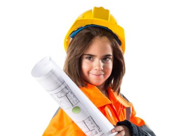 Küçük kız işçi gibi giyinmiş