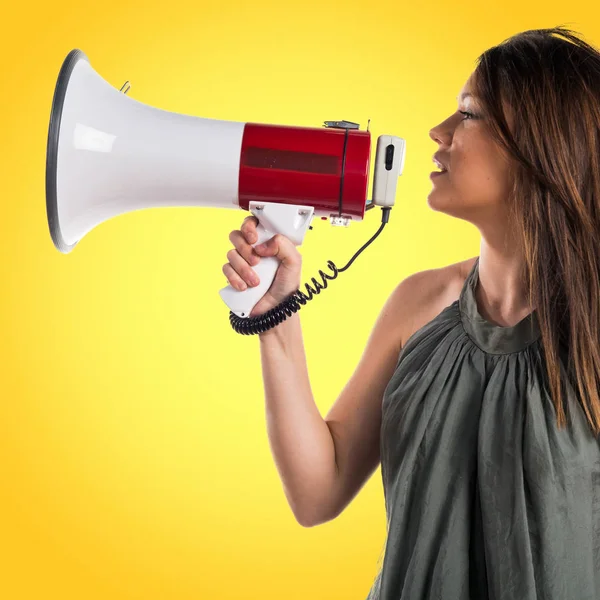 Young Girl Shouting Megaphone — Stock Photo, Image