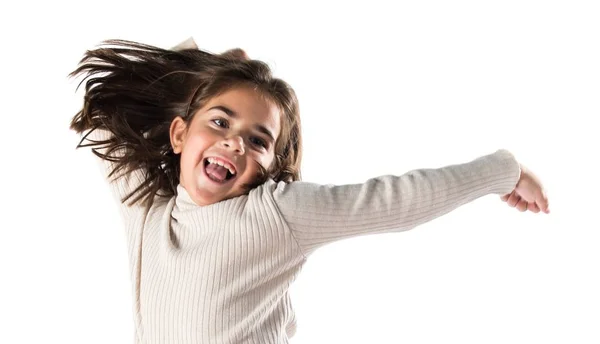 Malá Bruneta Dívka Která Skočila — Stock fotografie