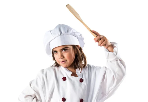 Meisje Gekleed Als Een Chef Kok — Stockfoto