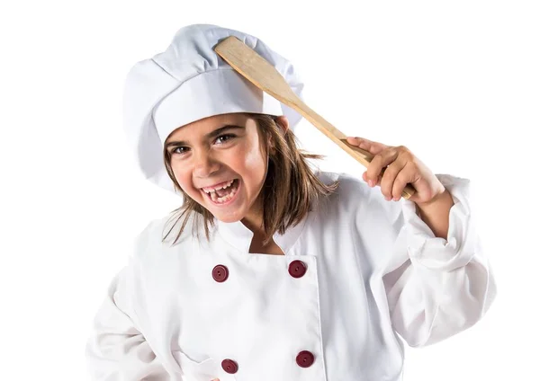 Meisje Gekleed Als Een Chef Kok — Stockfoto