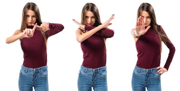 Jonge Tiener Meisje Geen Gebaar Maken — Stockfoto