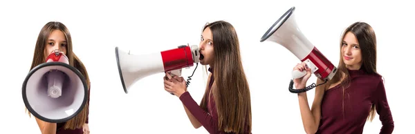 Jovem Adolescente Gritando Por Megafone — Fotografia de Stock