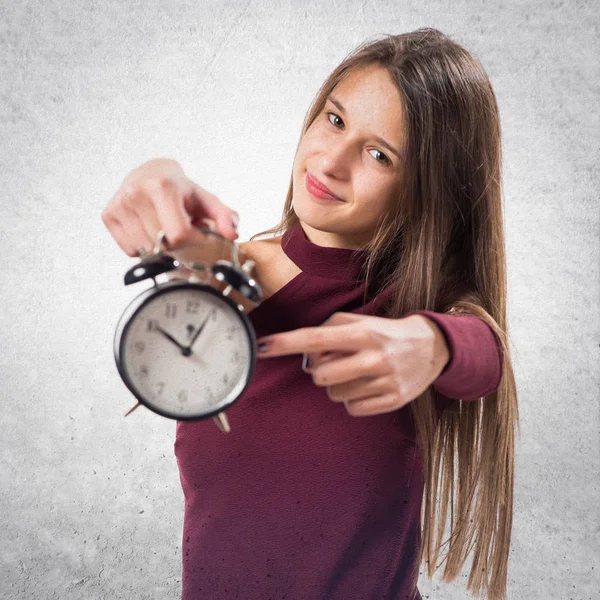 Young Teenager Girl Holding Vintage Clock — Stock Photo, Image