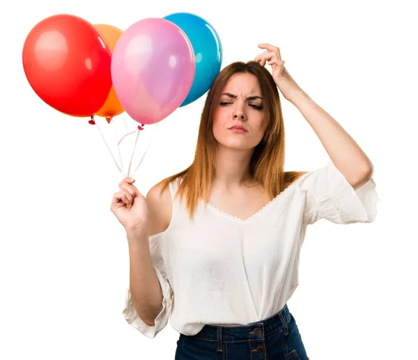 Hermosa Joven Sosteniendo Globo Pensando — Foto de Stock