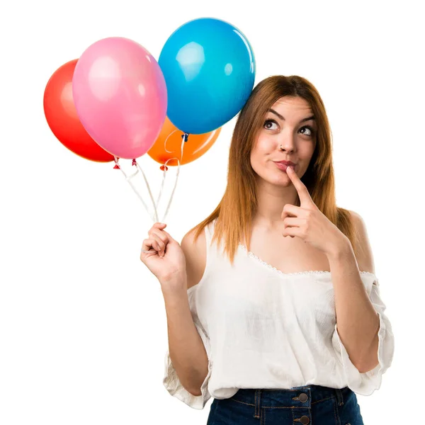 Hermosa Joven Sosteniendo Globo Pensando — Foto de Stock