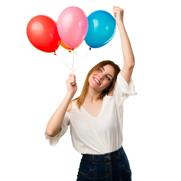 Lucky Beautiful Young Girl Holding Balloon — Stock Photo, Image