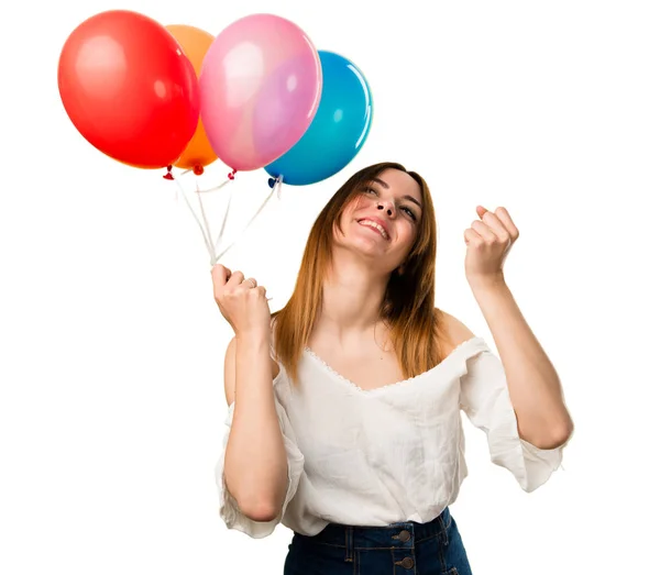 Lucky Vacker Ung Flicka Som Håller Ballong — Stockfoto