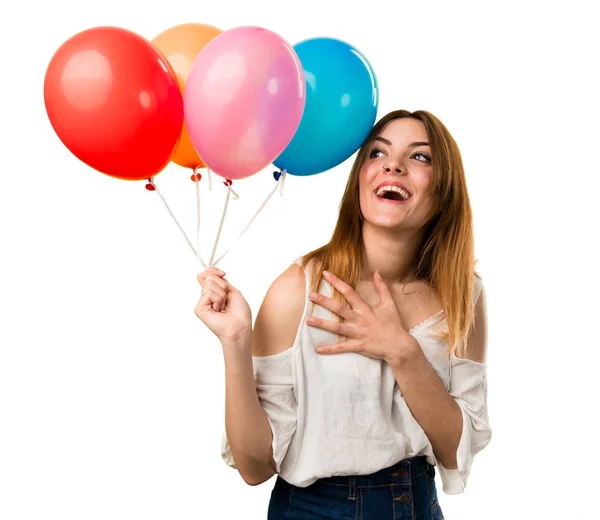 Schöne Junge Verliebte Mädchen Hält Einen Luftballon — Stockfoto