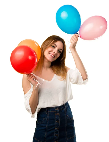 Glücklich Schönes Junges Mädchen Hält Einen Luftballon — Stockfoto