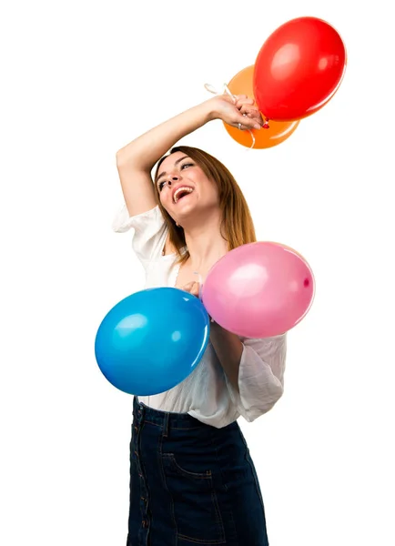 Glücklich Schönes Junges Mädchen Hält Einen Luftballon — Stockfoto