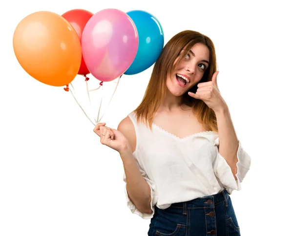 Bir Balon Tutarak Telefon Jest Yapma Güzel Genç Kız — Stok fotoğraf