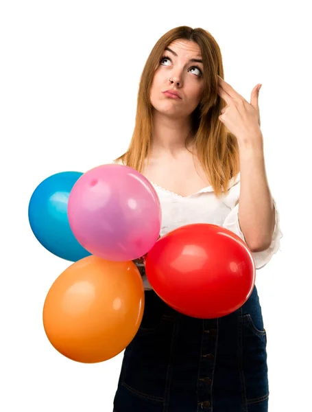 Beautiful Young Girl Holding Balloon Making Suicide Gesture Royalty Free Stock Photos