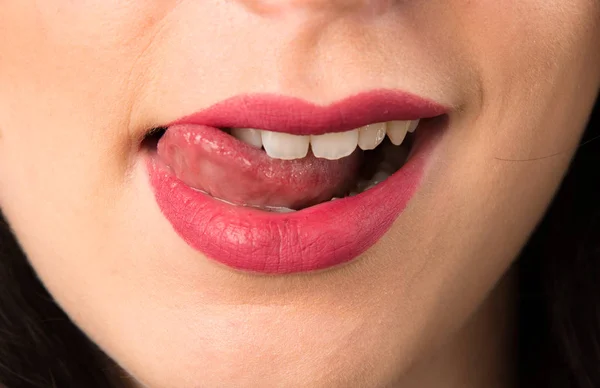 Macro Close Lippen Van Sexy Jonge Vrouw — Stockfoto