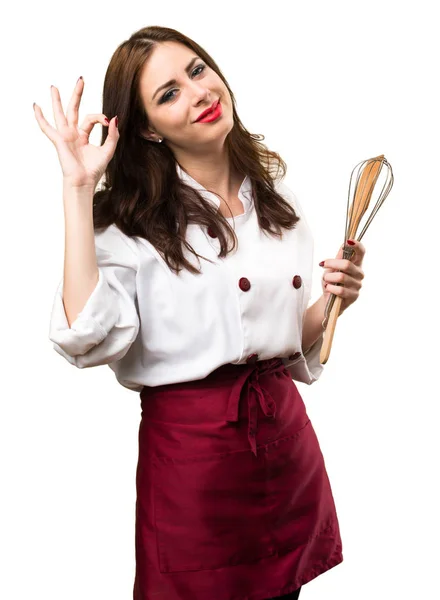 Hermosa Mujer Chef Haciendo Signo — Foto de Stock
