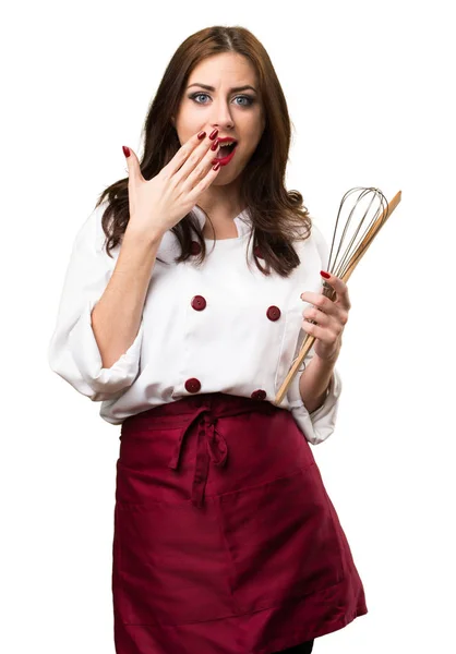 Hermosa Mujer Chef Haciendo Gesto Sorpresa — Foto de Stock