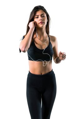 Genç kız dinleme müzik süre koşma spor