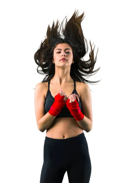 Jovem Menina Esporte Bandagens Boxe — Fotografia de Stock