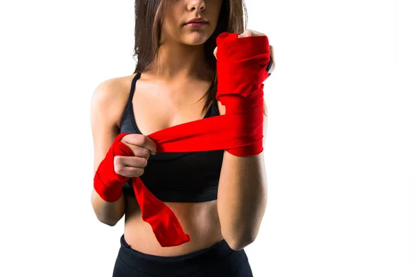 Mladá Dívka Boxerské Bandáže Sportovní — Stock fotografie