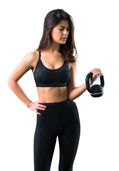 Giovane Ragazza Sportiva Con Kettlebell — Foto Stock