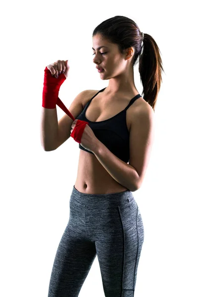 Jovem Menina Esporte Bandagens Boxe — Fotografia de Stock