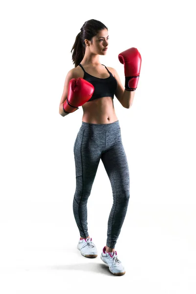 Giovane Ragazza Sportiva Con Guanti Boxe — Foto Stock