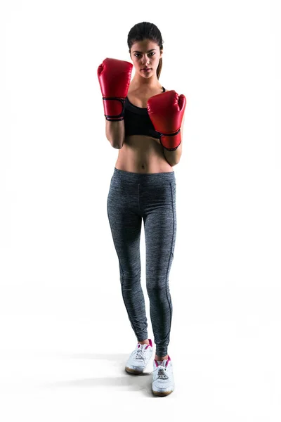 Joven Chica Deportiva Con Guantes Boxeo — Foto de Stock