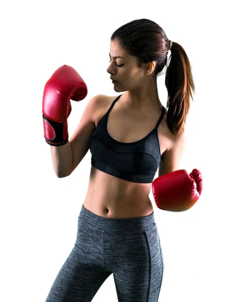 Jovem Menina Esporte Com Luvas Boxe — Fotografia de Stock