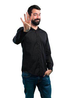 Dört beyaz arka plan üzerinde sayma sakallı yakışıklı adam