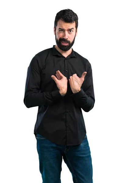 Bonito Homem Com Barba Fazendo Gesto Surpresa Fundo Branco — Fotografia de Stock