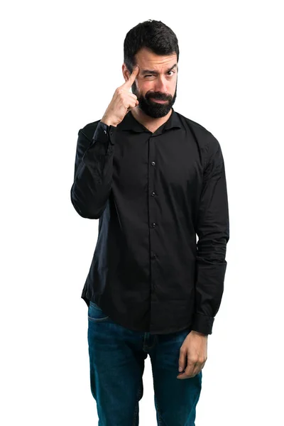 Handsome Man Beard Thinking White Background — Stock Photo, Image