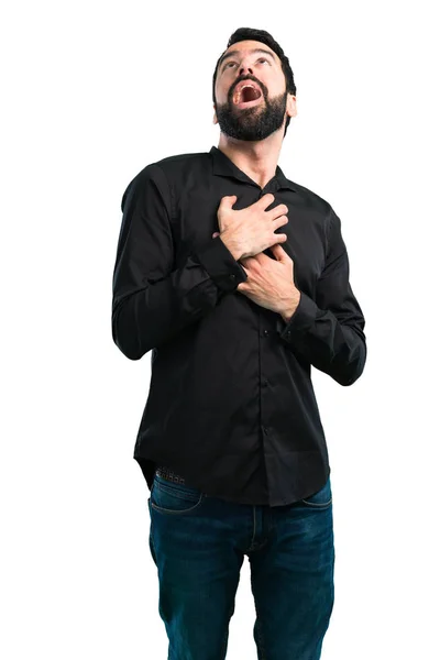 Hombre Guapo Con Barba Enamorada Sobre Fondo Blanco —  Fotos de Stock