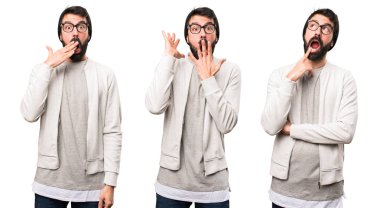 Sürpriz bir jest yapma Hipster adam kümesi