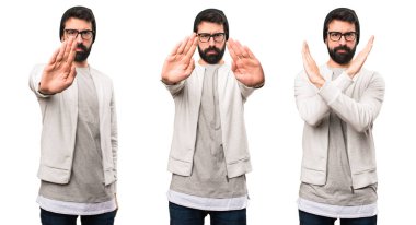 Dur işareti yapma Hipster adam kümesi