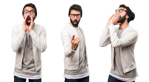 Set Hipster Man Shouting — Stock Photo, Image