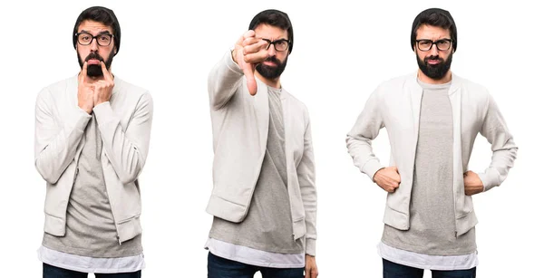 Conjunto Hipster Hombre Haciendo Mala Señal —  Fotos de Stock