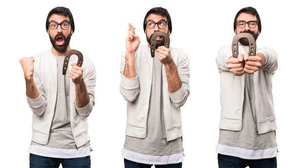 Set Hipster Man Horseshoe — Stock Photo, Image