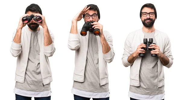 Set Hipster Man Binoculars — Stock Photo, Image