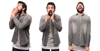 Sakal bağırarak yakışıklı adamla kümesi