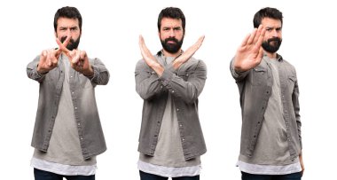 Hiçbir hareketi yapma sakallı yakışıklı adam ayarla