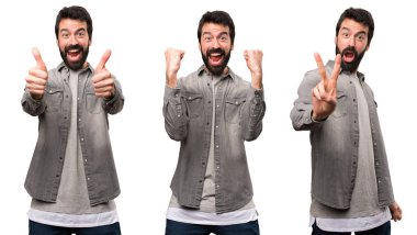 Sakallı şanslı yakışıklı adam kümesi